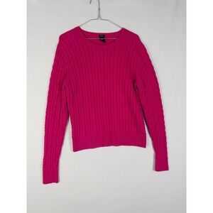 Cableknit Grandma Pullover Sweater Womens XL Fuchsia Cotton Fisherman Gap